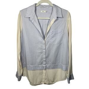 Vince Blue & White Pin Stripe Button Down Double Layer Blouse Women's 10